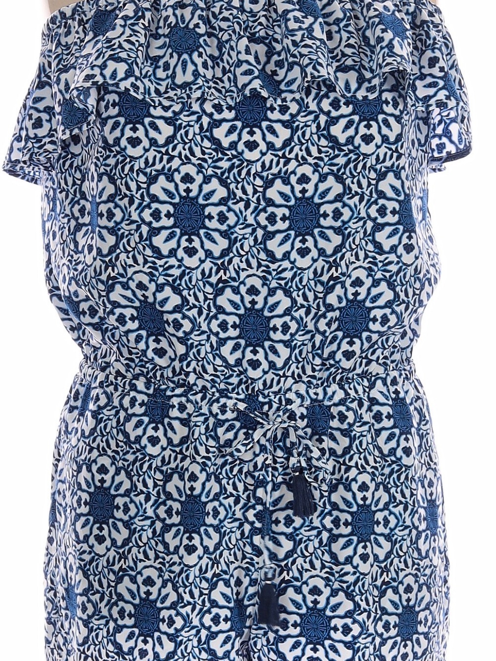 Vineyard Vines Blue and White Floral Off-Shoulder Romper